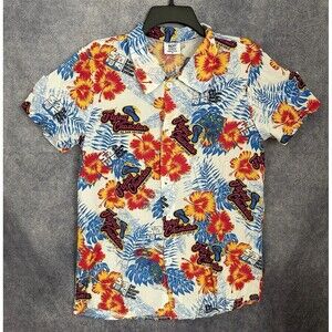 Flying Chanclas San Antonio SAWS Button Down Hibiscus Hawaiian Shirt Mens Sz M